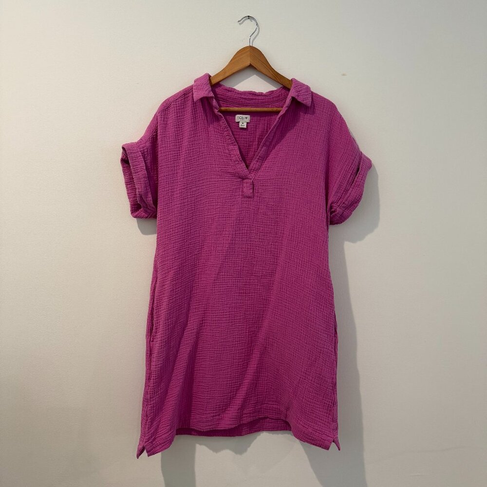 J.Crew Factory Magenta Pink Cotton Gauze V-Neck Tunic Dress - Size M